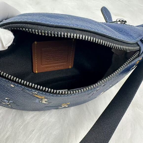 Coach Warren Mini Belt Bag With Baseball Print In Leather/Deep blue CAX43 NWT - Picture 5 of 8